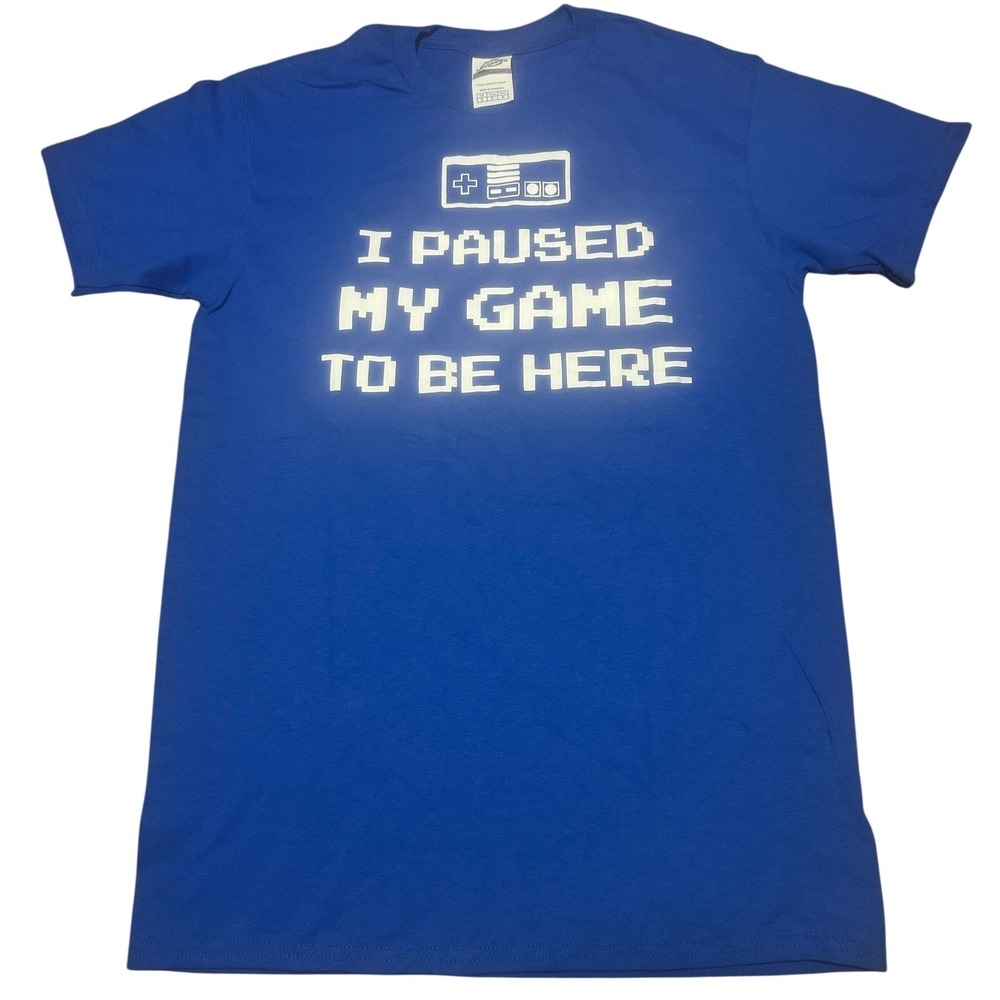 Delta Mens I Paused My Game To Be Here T-Shirt S Blue Retro Gaming Graphic‎ Tee